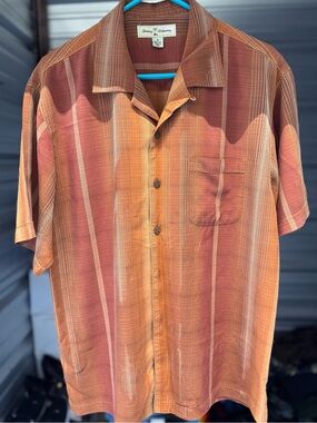 Tommy Bahama Orange and Rust Striped Short-Sleeve Camp Shirt